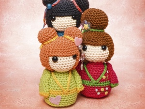 A set of crochet amigurumi geisha
