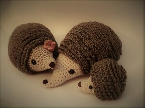 A family of crochet hedgehogs
