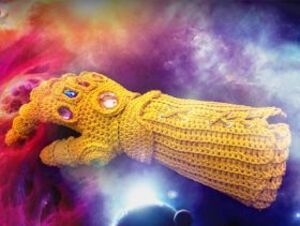 A crochet infinity gauntlet